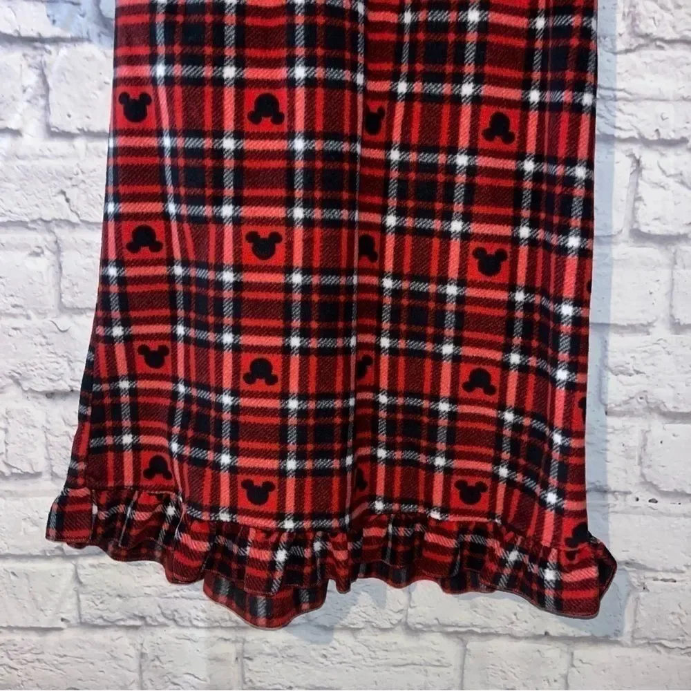Girls Mickey Mouse Disney Red plaid Christmas flannel night gown lace ruffle 10 - Picture 7 of 9